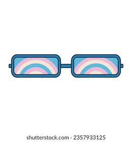 Groovy Sunglasses in Retro Hippie Style . Geometric Abstract Vector Eyewear in 1970s. Vector Flat illustration.