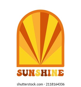 Groovy Sunshine Slogan Print with Rainbow Background - 70's Hippie Style.Perfect for T-shirt graphic, posters and stickers