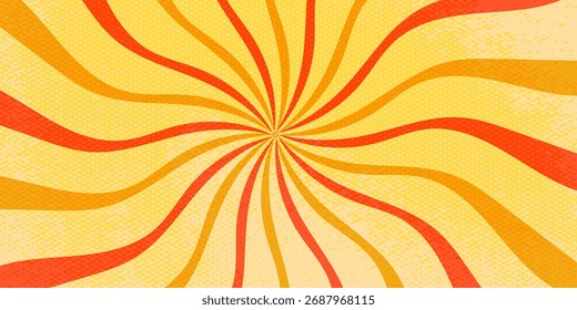 Groovy swirl background with rays retro color. Bg groovy swirl sunburst