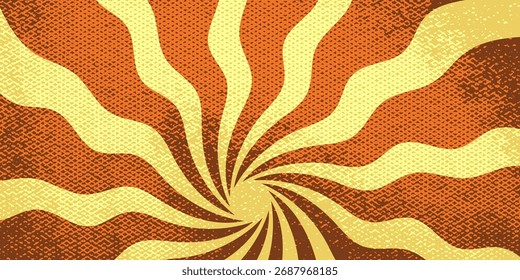 Groovy girar fundo com raios cor retro. Explosão solar com espiral groovy