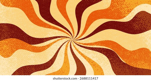 Groovy swirl background with rays retro color. Bg groovy swirl sunburst