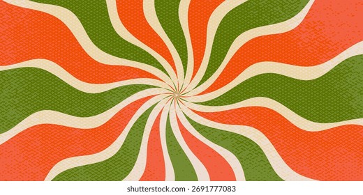 Groovy girar fundo com raios cor retro. Explosão solar com espiral groovy
