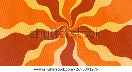 Groovy swirl background with rays retro color. Bg groovy swirl sunburst