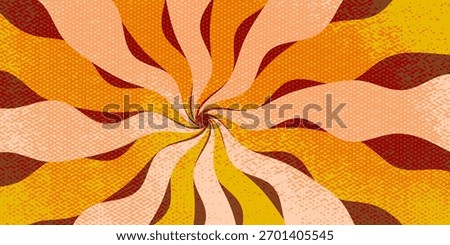 Groovy swirl background with rays retro color. Bg groovy swirl sunburst