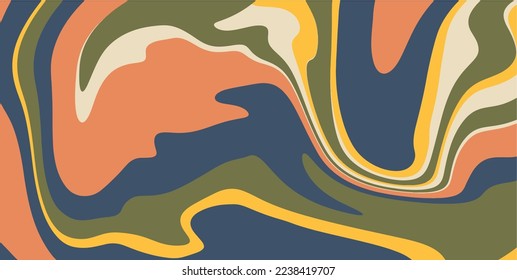 Groovy Swirl psychedelic background. Retro 70s - 60s Hippie Aesthetic wallpaper with Trippy distortion Waves. Vector modern Seventies Style illustration
