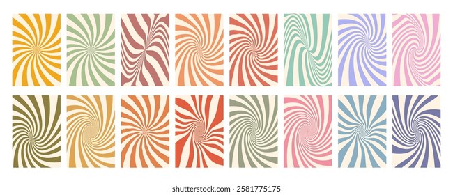 Groovy swirl stripe big set. Hand drawn groovy, hippie backgrounds. Y2k aesthetic. Distorted swirl stripes, warped streaks, fluid liquid lines, doodle waves. Swirl rectangle templates collection.