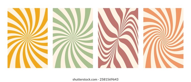 Groovy swirl stripe set. Hand drawn groovy, hippie backgrounds. Y2k aesthetic. Distorted swirl stripes, warped streaks, fluid liquid lines, doodle waves. Swirl rectangle templates collection.