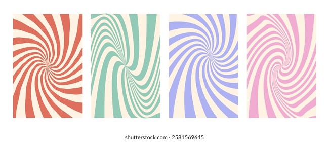 Groovy swirl stripe set. Hand drawn groovy, hippie backgrounds. Y2k aesthetic. Distorted swirl stripes, warped streaks, fluid liquid lines, doodle waves. Swirl rectangle templates collection.