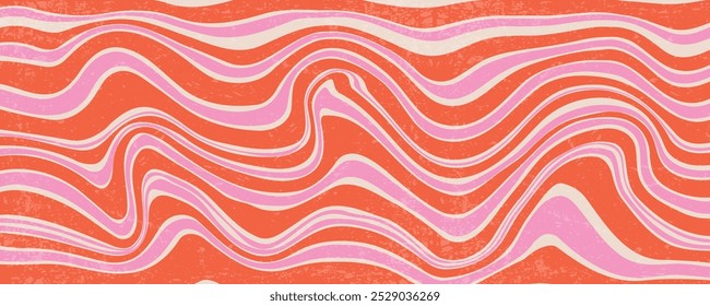 Fundo ondulado em espiral Groovy. Padrão abstrato retro psicodélico. Vetor gráfico líquido texturizado. 70s impressão colorida hippy curvy. Vintage Y2k verão brincalhão moderno papel de parede