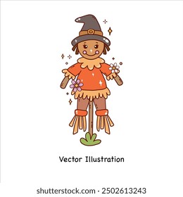 Groovy Thanksgiving Day Cute Farmer's Puppet Vector Illustration