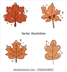 Groovy Thanksgiving Day Cute leaf autumn and spring Green leafs element Cute flora decoration Autumn leafs set Vector Illustration