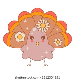 Groovy Thanksgiving Day turkey. Happy Thanksgiving Cute Element turkey. Thanksgiving turkey Vector Illustration