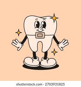 Dente Groovy com caráter de aparelho. Ilustração de vetor plano.