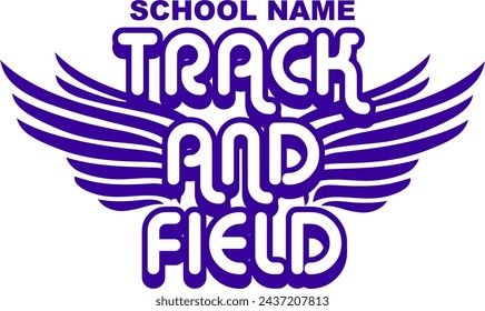 groovy track and field team design with wings for school, college or league sports