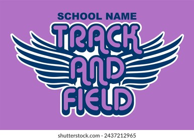 groovy track and field team design with wings for school, college or league sports