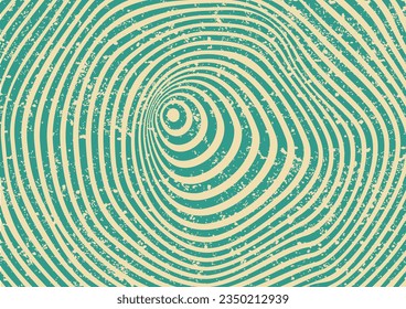 Groovy trendy abstract 70s background with repeating blue circles. Vector grunge illustration in retro psychedelic style.