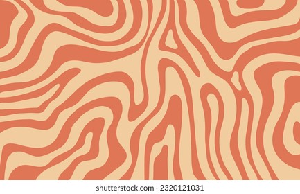 El fondo abstracto y moderno Groovy con olas naranjas. Ilustración vectorial en estilo psicodélico retro de los años 60 y 70.