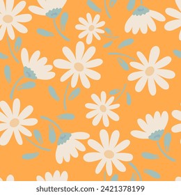 Groovy trendy flat design camomile seamless pattern