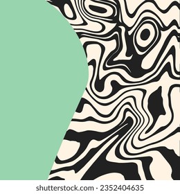 Groovy trippy background with copy space. Rippled wave or liquid marble psychedelic backdrop. Funky retro design for social media post, sale, discount, offer, flyer, brochure, marketing.