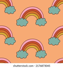 Groovy patrón trippy sin fisuras con arcos de lluvia. Patrón retro. Ilustración del vector