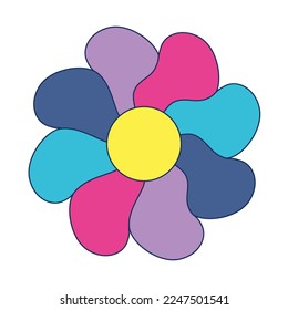 Groovy trippy wavy lucky daisy flower icon. Vivid colors, retro y2k style. 1990s and 2000s element for card, print, poster. Vector illustration.