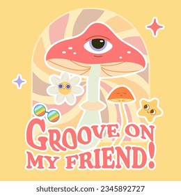 Groovy tshirt poster lettering, hippie, joy. Vector illustration 