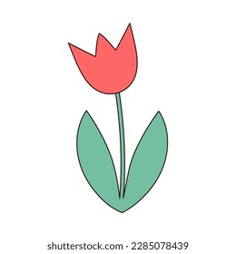 Groovy tulip. Vintage hippie psychedelic flower.