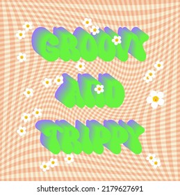 groovy and unusual pattern, for decorating websites, animation, printing on bags, T-shirts, orange twisted cage background, groovy font from the 70s, lsd, three contrasting colors