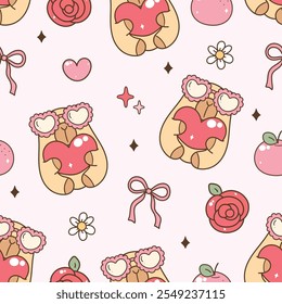 Groovy día de San Valentín Capybara Seamless Pattern. Ilustración vectorial