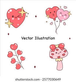 Groovy Valentine's Day Trendy Valentine Cute Valentine Element Heart and Lover Valentine's Day 