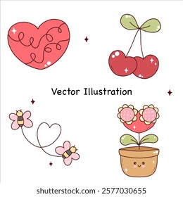 Groovy Valentine's Day Trendy Valentine Cute Valentine Element Heart and Lover Valentine's Day 