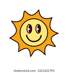 Groovy vector illustration with sun