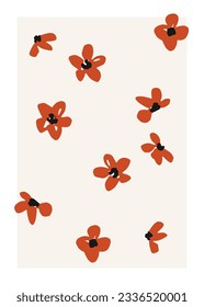 Groovy vector poster with chamomile. Hand drawn trendy print with blooming daisy flowers for spring and summer designs, holidays. Cute vector botanical illustration in flat style