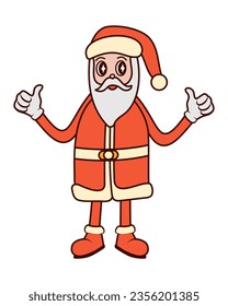 Groovy vibe retro illustration of Santa Claus, 70s, Christmas, vector