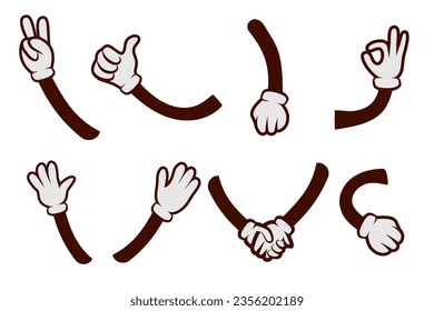 Groovy vibe retro illustration set of hands, vector, cartoon 70s