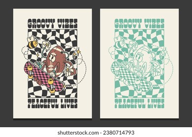 groovy vibes posters or t-shirt graphic print, vector illustration