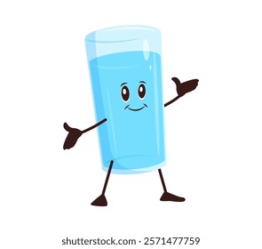 Groovy vintage clean water glass happy character. Diet or hydration clean beverage retro groovy isolated vector mascot. Pure aqua happy character or mineral water drink glass cute cartoon personage