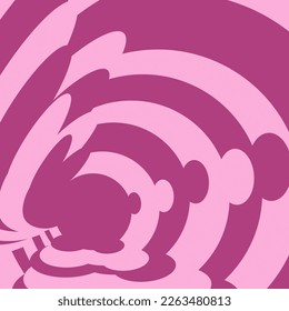 Groovy viva magenta easter background. Creative easter greeting card with bunny silhouette.