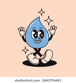 Caractere de gota d'água Groovy. Ilustração de vetor plano.