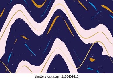 Groovy wave, abstract background, gold line, torn edge. Psychedelic art. Modern concept of changeable mood, getting out of depression, stress, mental state. Marbled pattern, multicolored wave. Vector.