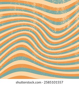 Groovy wave backgrounds. Hand drawn, with texture. Doodle waves, Distorted uneven stripes, warped streaks. Fluid liquid wavy lines. Retro colors.