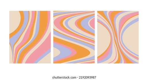 Groovy wave backgrounds set pastel line. Modern wave retro abstract design. Vector illustration.