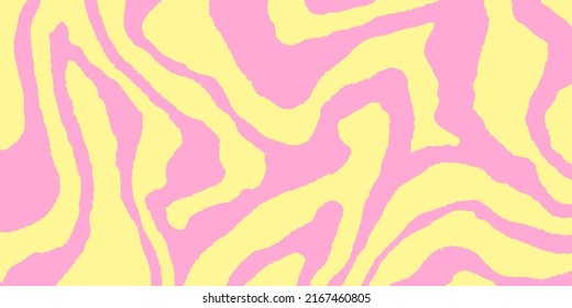 Groovy wave pattern in trippy y2k style. Retro 70s geometric liquid print background. Vintage wavy seventies vector illustration. Pink and yellow hippie psychodelic backdrop