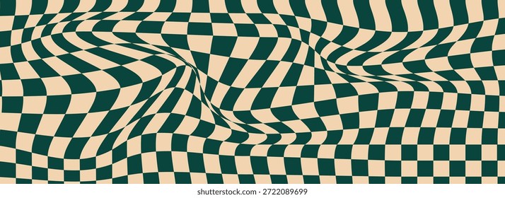Fondo de tablero de ajedrez psicodélico de onda Groovy. Hippie, Plantilla de tablero de ajedrez retro.Eps10