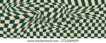 Groovy wave psychedelic checkerboard background. Hippie, retro chessboard template.Eps10