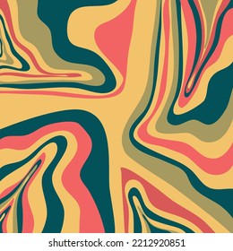 Groovy wave retro background with swirl. Retro color hippy. Simple twirl trendy design. Wavy marble groovy pattern