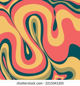 Groovy wave retro background with swirl. Retro color hippy. Simple twirl trendy design. Wavy marble groovy pattern