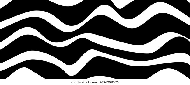Groovy wave stripes big set. Black and white. Hand drawn groovy, hippie backgrounds. Distorted jagged stripes, warped stripes, liquid wavy lines, scribbles of waves. Striped rectangular patterns colle