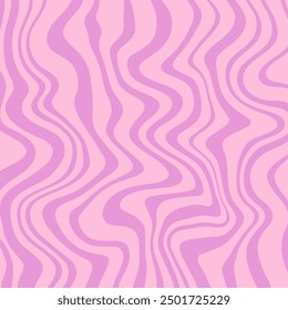 Groovy Waves Background. Psychedelic Abstract Wavy Curves Vector Pattern in 1970s Hippie Retro Style for Print on Textile, Wrapping Paper, Web Design and Social Media. Lilac color