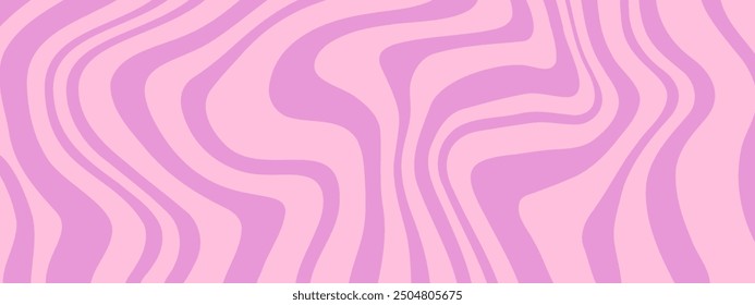 Groovy Waves Background. Psychedelic Abstract Wavy Curves Vector Pattern in 1970s Hippie Retro Style for Print on Textile, Wrapping Paper, Web Design and Social Media. Lilac color